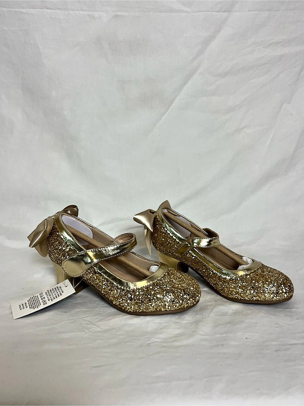 ⭐️ Gold Glitter Silk Bow Dress Shoes Girls US 12